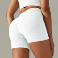 White seamless high waist ribbed yoga shorts with lifting effect for gym workouts - Shorts - Creamy White