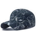 Navy blue quick-dry baseball cap with grey geometric patterns and breathable mesh panels - Adjustable / Navy Blue