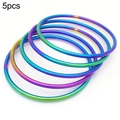 Set of 5 minimalist stackable 304 stainless steel bangles in iridescent rainbow finish - 5 Rings Set / 53mm (Inner Diameter) / Colorful