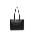 Klassische schwarze Leder-Einkaufstasche mit Tasche für den täglichen Gebrauch - Schwarz