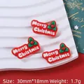 3pcs Red Merry Christmas resin charms with white relief and green holly for DIY crafts - Merry Christmas / Glossy Christmas Plate-Holly Leaves