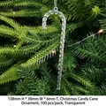 Transparent acrylic Christmas candy cane pendant ornament with dimensions 138x38x6mm - 138mm Candy Cane / 100 Pcs/Pack