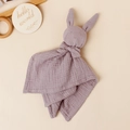 Soft muslin cotton baby security blanket with a mauve purple rabbit doll head - 30*30 cm / Purple