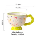 Hand-painted 400ml ceramic mug in candy green with embossed lines and a twisted handle - Candy Green