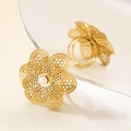 Vintage golden hollow multi-layer flower ring with white pearl center and adjustable band - Multi-Layer Hollow Six-Petal Pearl Flower Style (KR113317-SP)