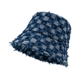 Chapeau bob en denim à damier délavé avec bords effilochés en bleu foncé et gris - Bleu foncé / M (56-58cm)