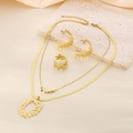 Détail de parure bijoux feuille d'olivier dorée avec collier double, boucles et bague - Bague Taille Unique / Or (KS220706-LX)