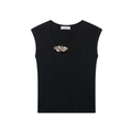 Top in maglia senza maniche nero da donna con scollo a V e fibbia in metallo dorato - XS / Nero