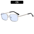 Silver square vintage sunglasses with light blue lenses and chain-style metal temples - Silver Frame Blue Lens