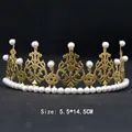 Vintage golden princess crown with white pearls, size 5.5x14.5cm for birthdays - Iron Sheet Small Gold 002