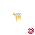 Vergoldeter S925 Sterlingsilber Ohrring mit drei Zirkonia und konischen Fransenanhängern - Spike Quaste #1 / Gold