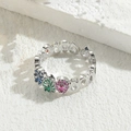 Anillo de circón corazón tricolor con banda de corazón abierta en tono plata - Tres Circonios Gota de Agua Color Oro Blanco