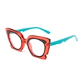 Modieus oversized rood en zwart montuur met turquoise blauwe pootjes en unieke uitsparingen - Rood Frame