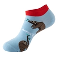 Calze basse da uomo azzurre con polsino rosso e simpatici motivi a forma di bradipo - Bradipo Blu Chiaro