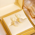 Elegant gold teardrop earrings with translucent white opal stone in a jewelry box - E994-4/Teardrop
