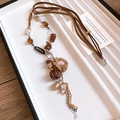 Collier bohème en daim avec perles ambrées et pendentif gravé de l'inscription Believe - 8# Collier de Fleurs Tressées avec Lettres Perlées