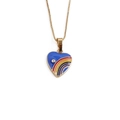 Golden necklace with blue enamel heart pendant featuring a rainbow and small crystal accent - Blue