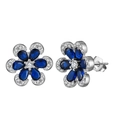 Elegant S925 sterling silver flower stud earrings with deep blue and white zircons - Lze21-p