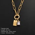 Elegant stainless steel paperclip necklace with letter U and zircon charm, 14K gold plated finish - Letter U
