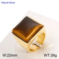 Anillo de hombre de acero inoxidable dorado con piedra natural de ojo de tigre - US 6 / Estilo Dorado Ojo de Tigre (KR51649-GC)