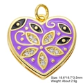 Macro detail of a purple enamel heart charm with gold edging and sparkling zircon eye - Purple Eye Heart Style
