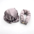 Heatless hair curler set and satin sleep cap in mauve purple with gold button finish - Grey Purple
