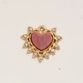 18K vergoldeter Herzanhänger mit rosa Naturstein und Sonnenstrahlen-Kristallkranz - Stil W-Herz Rosa Stein Weißer Zirkonia