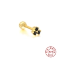 Detailansicht der S925 Sterlingsilber Ohrstecker mit drei schwarzen Edelsteinen - Gold 3-Zirkon Schwarzer Stein