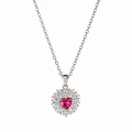 Close-up of silver necklace with heart-shaped red ruby pendant and white zircon halo - Red Gemstone Pendant Only (Without Chain)
