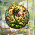 Bohemian acrylic suncatcher featuring a colorful Venus flytrap stained glass design - Colorful Piranha Plant Pattern (26) / 15x15x0.2cm