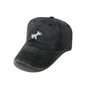 Detailed close-up of a black washed cotton baseball cap featuring a white dog embroidery - M (56-58cm) / Black