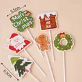 10 sets of Christmas cake topper picks featuring Santa, trees, and Merry Christmas text - 10 Sets / Santa HO HO HO Topper Kit