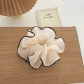 Beige contrast mesh scrunchie with black trim on wooden tray for elegant hair styling - Large / Beige (Black Piping)