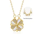 Collana versatile 2-in-1 a trifoglio e cuore in oro con intarsio in madreperla - Stile Quadrifoglio Magnetico / Oro 18K / Oro