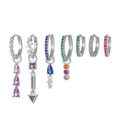 Set di sette orecchini in argento con pietre di zircone colorate in forme geometriche - Set da 7 pezzi / Argento