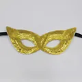 Elegant gold sequin masquerade mask for Mardi Gras with black satin ribbon ties - Sequin Mask Style D-Gold
