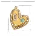 Detail view of heart-shaped gold steel pendant with dimensions 21x18mm and glass stone - YE585-Gold Star Square Zirconia Heart