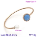 Rose gold open bangle featuring a deep blue faceted stone and a white shell pearl - Rose Gold Blue Gemstone Style (KB123052-K)