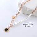 Collana in acciaio inossidabile placcato oro 18K con perle e ciondolo con numeri romani - Oro rosa