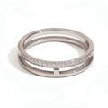 Minimalistische dubbellaagse zilveren roestvrijstalen ring met accenten van zirkoon - Minimalistische Dubbellaagse Ring met Strass - Staalkleur - Maat 6