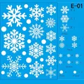 Christmas snowflake window static sticker size chart with various white decal dimensions - E1-White Snowflake Set