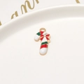 Christmas candy cane pendant in red and green enamel with a bow and rhinestone - 31# Candy Cane with Bow (11*22mm)
