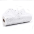 26cm white mesh ribbon roll with silver metallic stripes for Christmas tree decoration - White & Silver Metallic Mesh (9m/Roll)