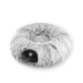 Foldable light grey plush cat tunnel bed with hanging ball toy for pet comfort and play - L / Gray