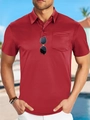 Detailopname van het felrode heren poloshirt met ademende mesh stof en borstzakje - S / Bordeauxrood
