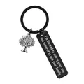 Inspirational black metal keychain with silver tree of life charm and engraved quote - FT0001 Keychain Black (Marry your son)