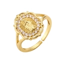 Anillo ajustable de oro con relieve de la Virgen María y halo de cristales brillantes - Ce00773dx / Abierto Ajustable