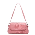 Pink crocodile pattern PU leather baguette shoulder bag with silver hardware and strap - Light Pink