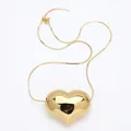 Collana minimalista con pendente a cuore dorato lucido 3D e catena a serpente regolabile - Pendaglio a Cuore Grande