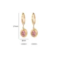18K gold titanium steel drop earrings with oval pink zircon in a minimalist design - Pink